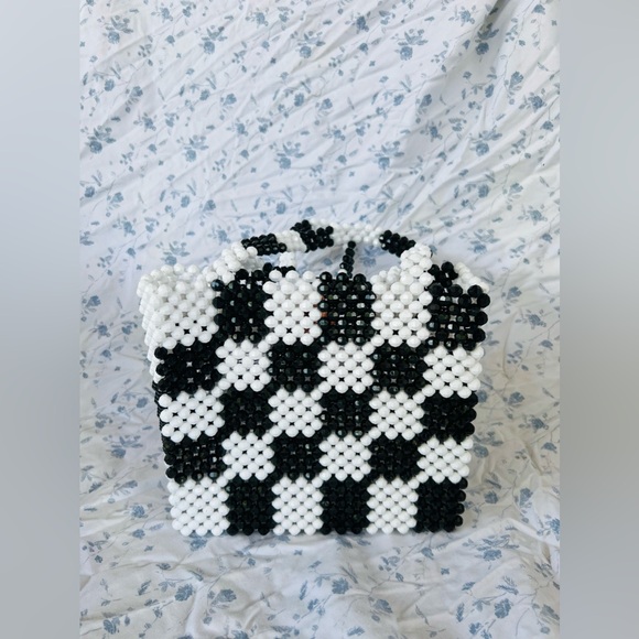 Susan Alexandra beaded black & white checkered purse - Picture 8 of 9